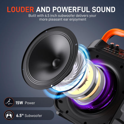 SUDOTACK Portable Karaoke Machine with 2 wireless microphones, Bluetooth speaker box for adults/kids with lighting effects, supports TF/USB, AUX in, FM, REC, TWS for karaoke, parties, birthdays.