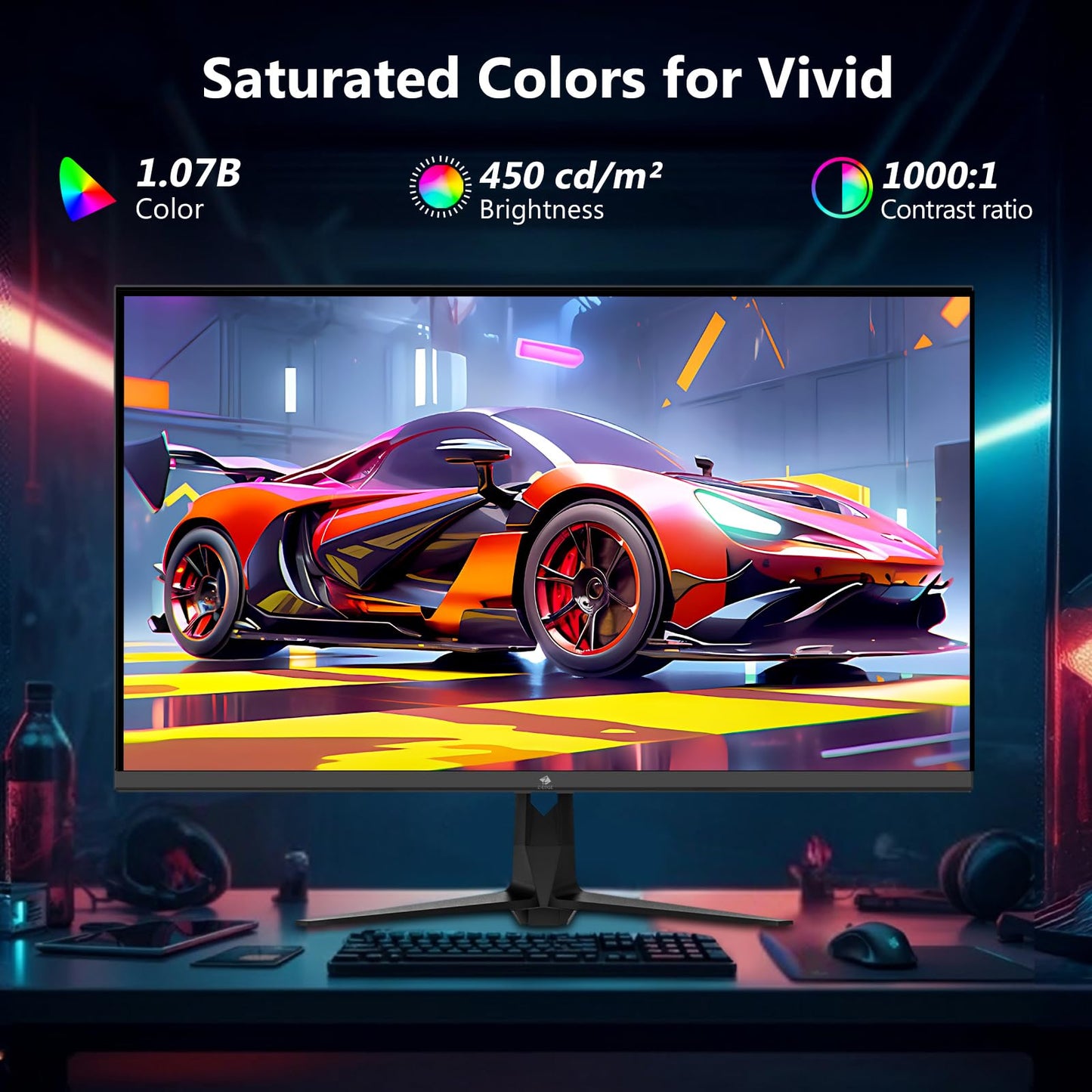 Z-Edge 27 inch 4K Monitor with 160Hz refresh rate and 1ms response time. Features a 3840x2160 IPS panel, LED display, 450cd/m² brightness, 1.07 billion colors, HDR10, FreeSync, HDMI & DisplayPort, VESA compatible. Color: Black.