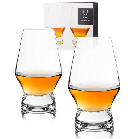 Crystal glass Scotch glasses with base, 2-piece set, lead-free premium crystal glass, classic whiskey glasses, Scotch glasses gift set, 8 ounces (237 ml), Clear.