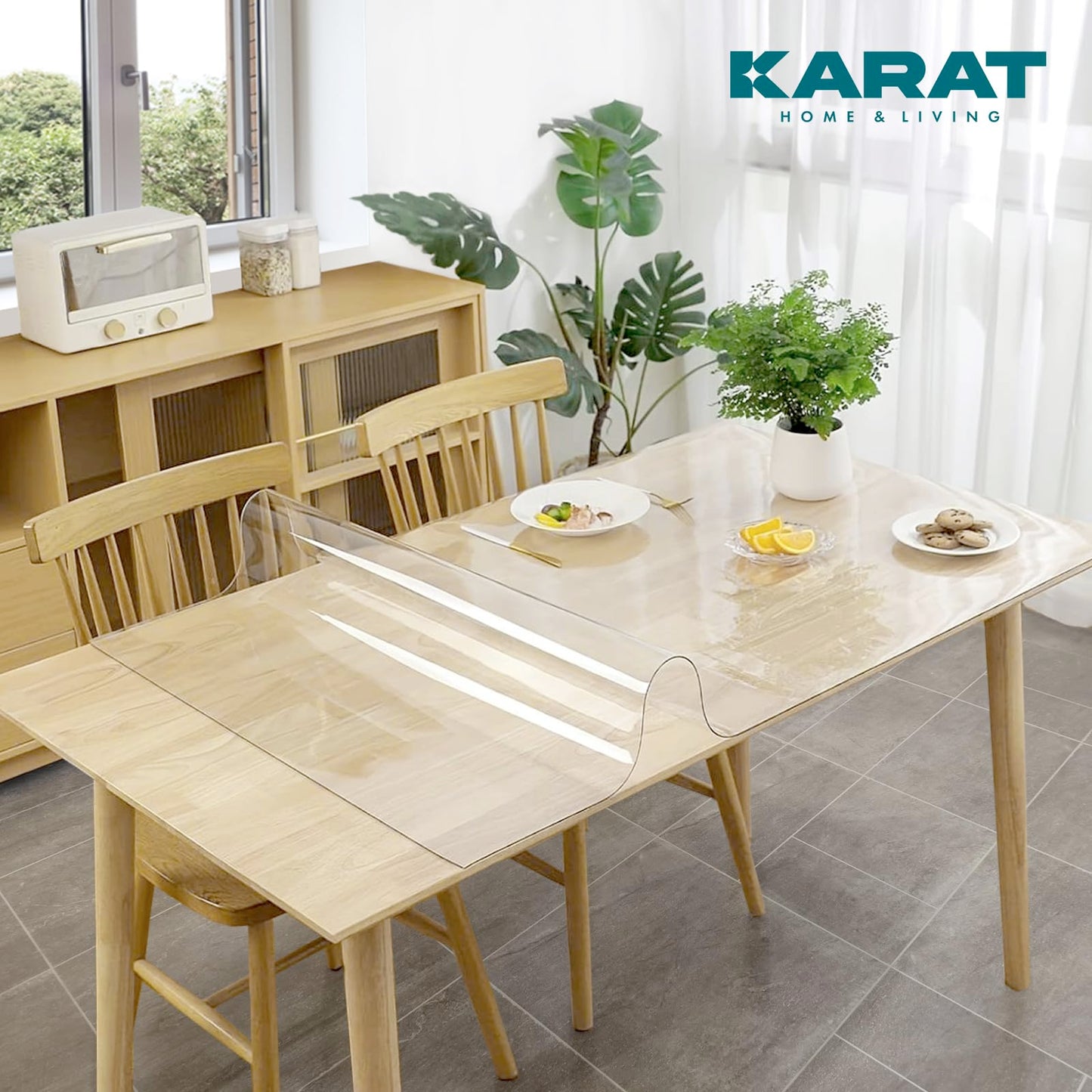 KARAT Transparent table cover with straight edge - Custom fit tablecloth, size selectable - Vinyl, clear protective film, table protector (Crystal, W:120 x L:125 cm)