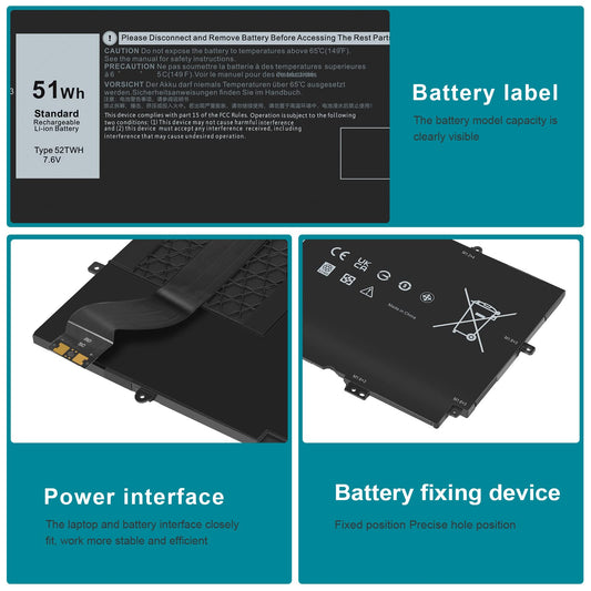 ARyee 52TWH Battery Compatible with Dell XPS 13 7390 2-in-1 P103G P103G001 P103G002 Series Notebook, Replacement for 52TWH MM6M8 0MM6M8 XX3T7 0XX3T7 (7.6V 51Wh)