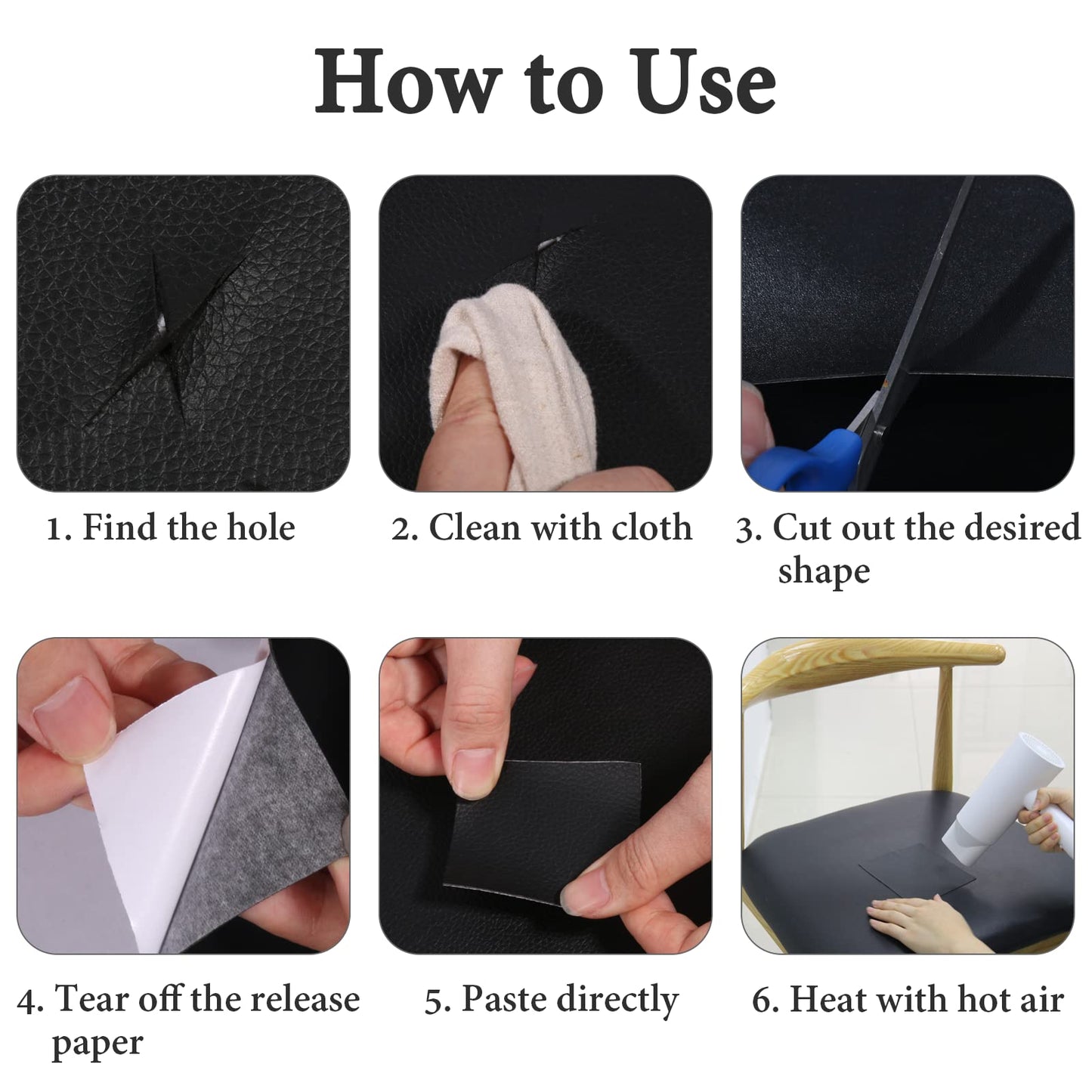 Artificial Leather Self-Adhesive Leather Repair Kit, 60 x 300 cm Leather Patches Self-Adhesive Leather Repair Patch, for Sofas, Car Seats, Office Chairs, Headboards, Handbags, Jackets, Black.
