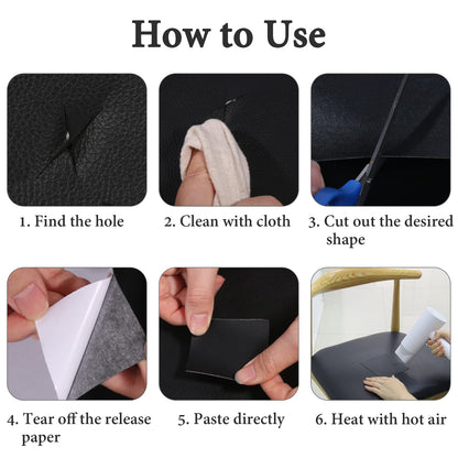 Artificial Leather Self-Adhesive Leather Repair Kit, 60 x 300 cm Leather Patches Self-Adhesive Leather Repair Patch, for Sofas, Car Seats, Office Chairs, Headboards, Handbags, Jackets, Black.