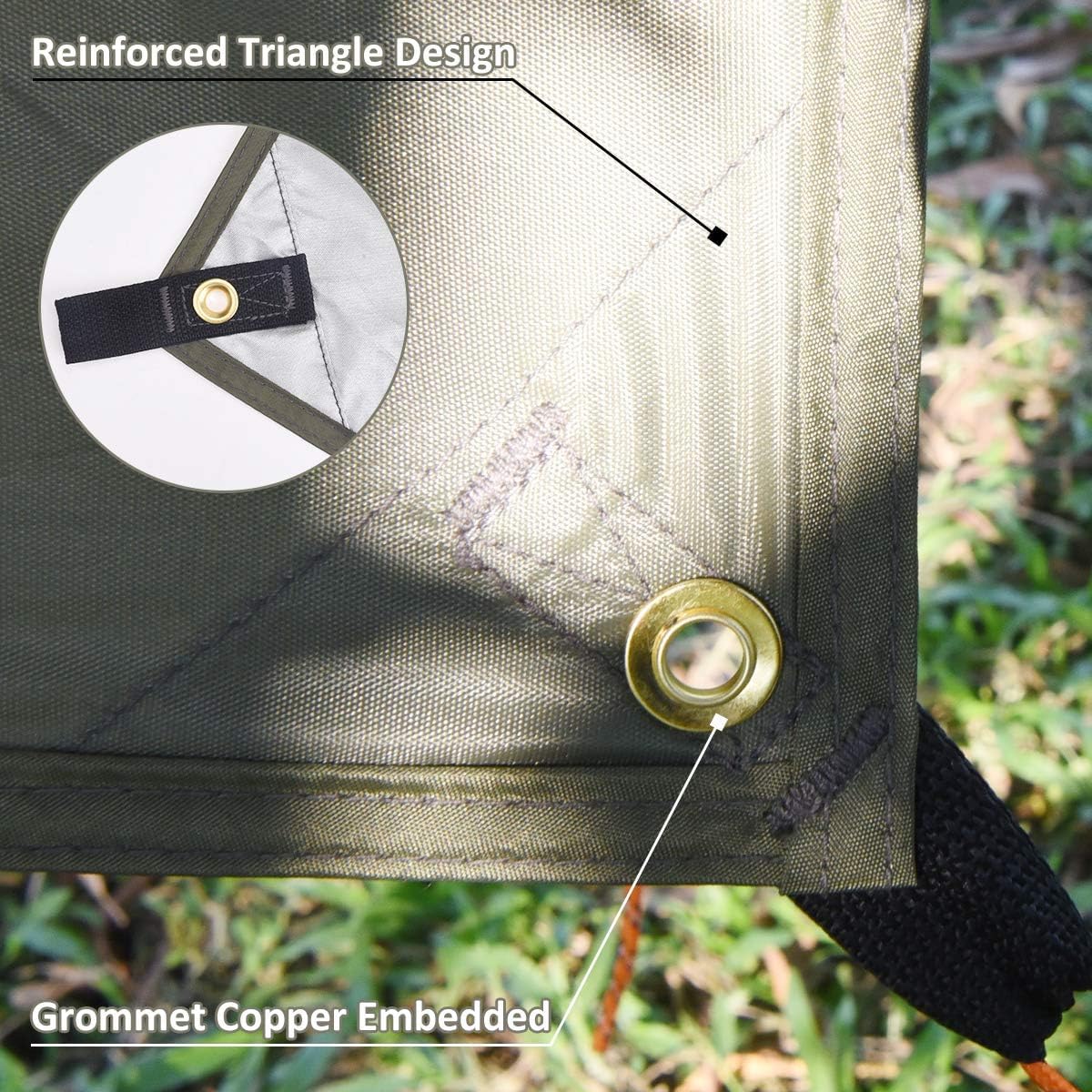 Tarp, hammock tarp for outdoor camping, 3m x 3m waterproof tarp with eyelets + 6 stakes + 6 ropes, rain protection sun shade hammock tent groundsheet.