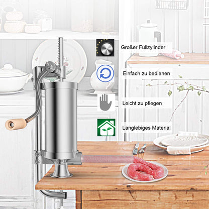 COSTWAY 1.5kg/2.5kg/3kg/5kg manual sausage stuffer, stainless steel sausage machine, silver sausage filling machine with table clamp, sausage syringe including filling tubes (2.5KG - 4 filling tubes)