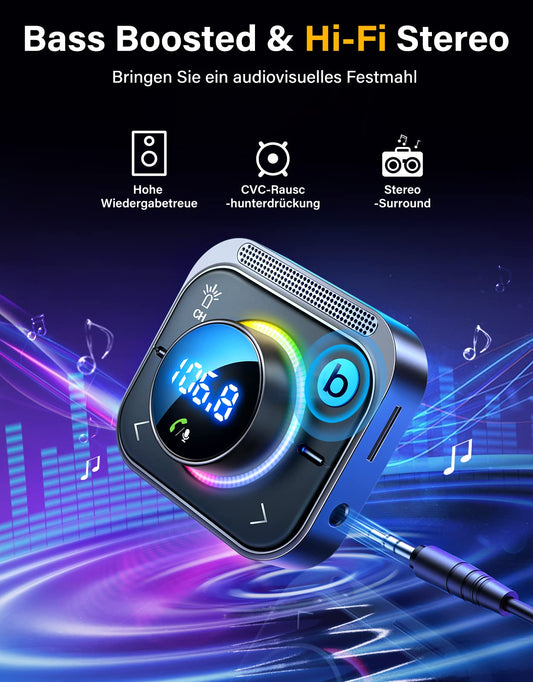 JOYROOM 66W Bluetooth 5.4 Adapter for Car【Bass Boosted & Hi-Fi】Music FM Transmitter Car Bluetooth【30W PD & 2*18W QC 3.0】Hands-Free Car Charger Cigarette Lighter Support Aux & TF Card