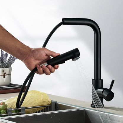 Kitchen faucet black with pull-out spray head High-pressure 360° swivel kitchen sink faucet stainless steel Two spray modes water tap.