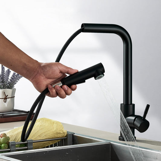 Kitchen faucet black with pull-out spray head High-pressure 360° swivel kitchen sink faucet stainless steel Two spray modes water tap.