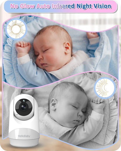 HelloBaby baby monitor with camera, 29 hours battery life, 318°/120° pan-tilt camera, 2x zoom, infrared night vision camera, ECO mode, up to 1000ft range, 2-way audio.