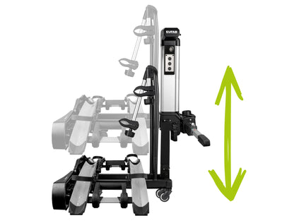 EUFAB 11535 Bike Carrier BIKE LIFT, suitable for E-Bikes, fully pre-assembled, electric lowering function, anti-theft protection, for 2 bikes, for towbar, 135x74x74cm