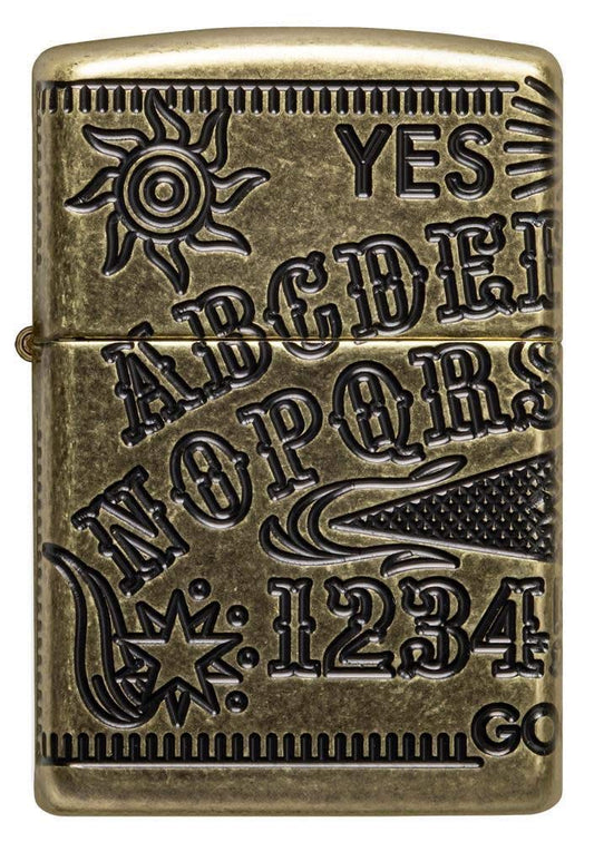 ZIPPO - Ouija Board - Armor® Antique Brass - Refillable storm lighter, comes in a high-quality gift box.