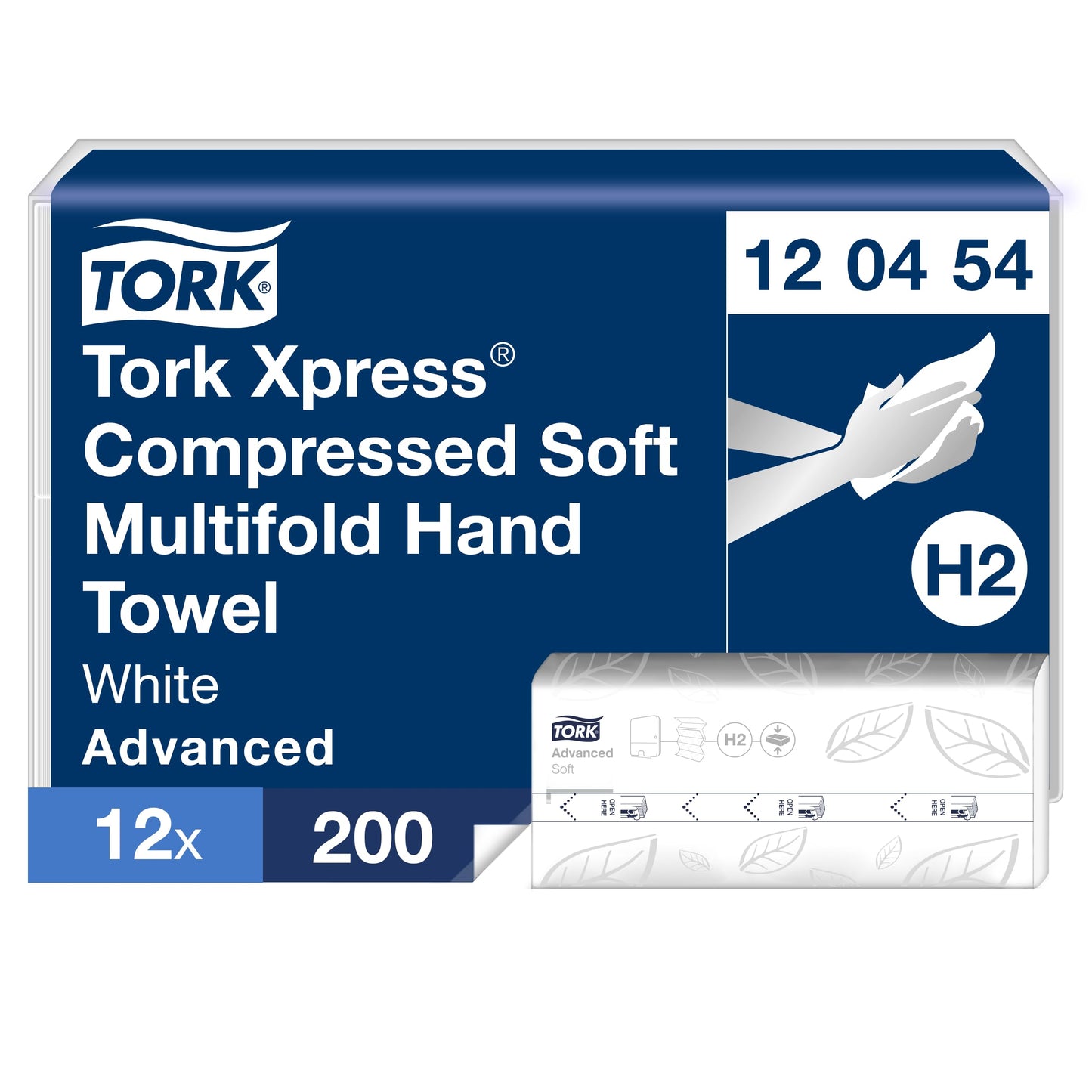 Tork Xpress Compressed Soft Multifold Paper Towels White H2, Advanced, 2-Ply, M-Fold Large, 12 x 200 Cloths, 120454