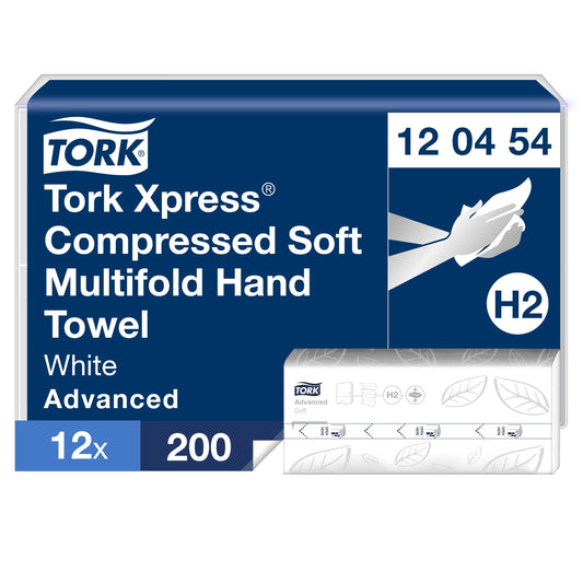 Tork Xpress Compressed Soft Multifold Paper Towels White H2, Advanced, 2-Ply, M-Fold Large, 12 x 200 Cloths, 120454