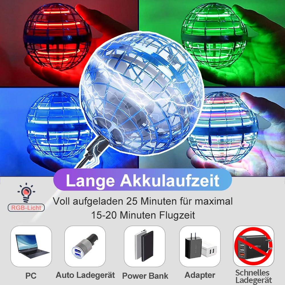 ASORT Hover Flying Ball, Magic Spinner Ball RGB Light Hover Ball Mini Drone For Kids Toy, Flying Orb Hoverball Nova Gifts For Boys Girls Indoor Outdoor Pro (Blue)