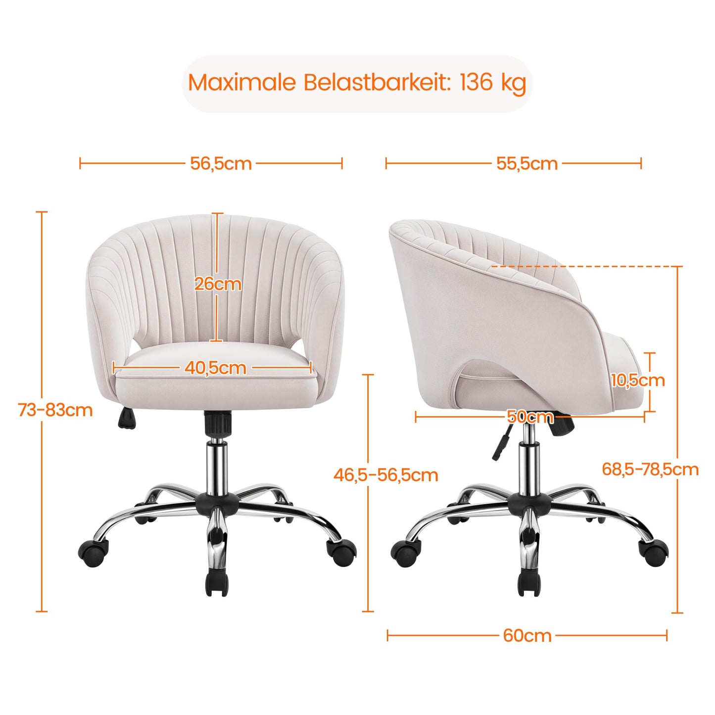 Yaheetech Makeup Chair with Velvet Cover, Office Chair with Armrests, Swivel Chair with Casters, Height Adjustable Home Office Chair, Office Chair with Rocking Function, Rotatable Upholstered Chair Cream White