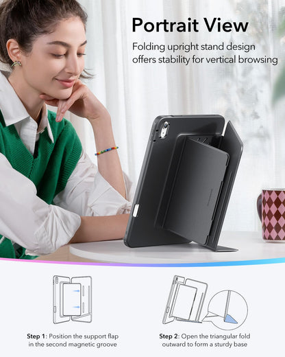 ESR case for iPad 11th generation, iPad (A16) 11th/10th gen case (2025/2022), Vertical stand function, Multiple viewing angles, Ultra stable case with pencil holder, Flip Series, Black.
