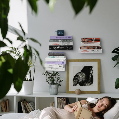 SWAWIS 6 Pieces Invisible Bookshelf Mini Floating Bookshelf Metal Bookshelf Wall Floating Bookshelf Invisible Bookshelf Floating Bookshelf for Paperbacks, White
