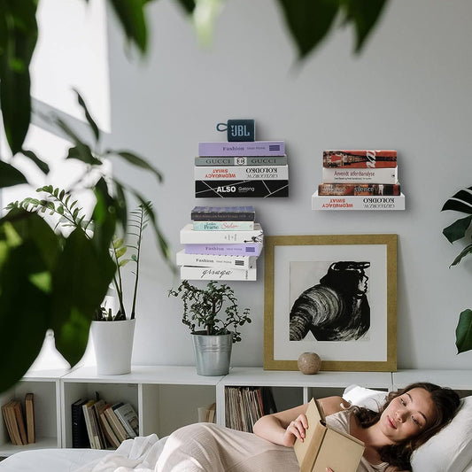 SWAWIS 6 Pieces Invisible Bookshelf Mini Floating Bookshelf Metal Bookshelf Wall Floating Bookshelf Invisible Bookshelf Floating Bookshelf for Paperbacks, White
