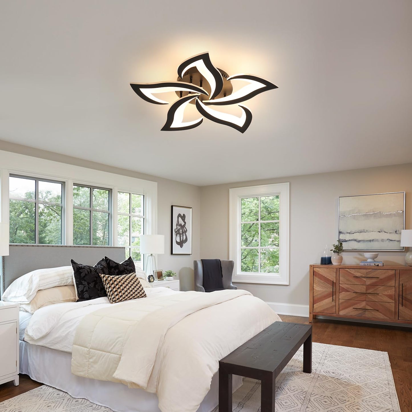 Comely dimmable LED ceiling light, 40W 6000LM LED ceiling lamp modern living room lamp with remote control APP light color brightness color changing, bedroom ceiling light fixture, 3000K-6500K.