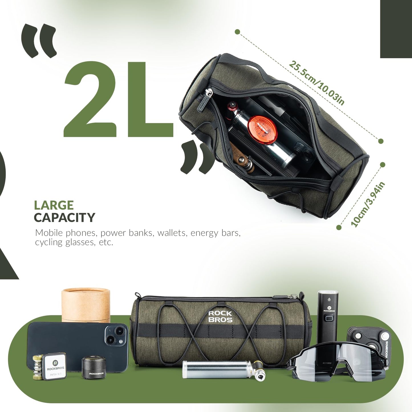 ROCKBROS bike handlebar bag, Multifunctional bike bag handlebar storage bag with shoulder strap for MTB, road bike approx. 2L.