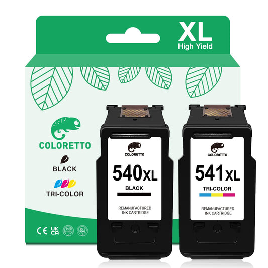 COLORETTO 540 XL 541 XL Printer Cartridge for Canon 540 541 for Pixma TS5150 TS5151 MG3150 MG3500 MG3600 MG3650 MX475 MX375 MX535 Remanufactured Cartridge (1 Black 1 Color)