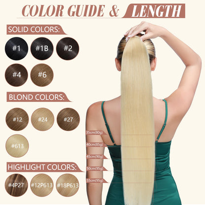 Elite Ponytail Hairpiece Extensions 100% Real Hair Hair Extension Women Clip in Ponytail Extension Blonde Black Straight 40cm 80g #613 Bleached Blonde