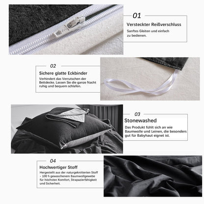 MILDLY bedding set 135x200 cotton anthracite, bedding sets 100% washed cotton with linen-like feel, OekoTex certified & suitable for allergy sufferers, 1 duvet cover & 1 pillow case 80x80.