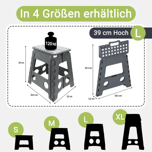 ZOLLNER folding step stool - step stool for children and adults up to 120kg - anti-slip coating - with convenient carrying handle - extremely lightweight - 39 cm high - plastic - anthracite
