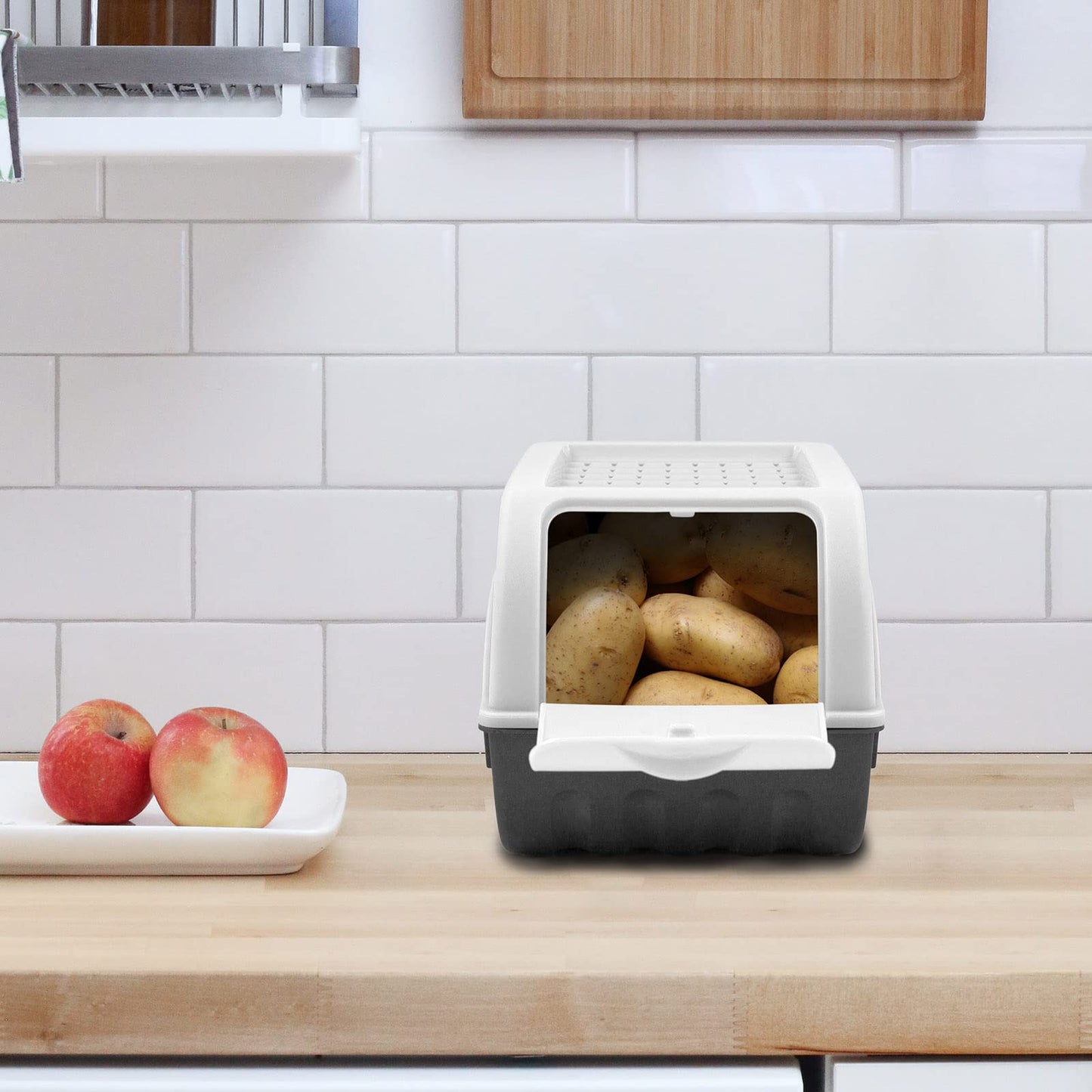 ARTECSIS Potato Storage Box white 2-pack I Vegetable box Potato box with lid for approx. 4 kg of potatoes + 6 stickers with vegetable types