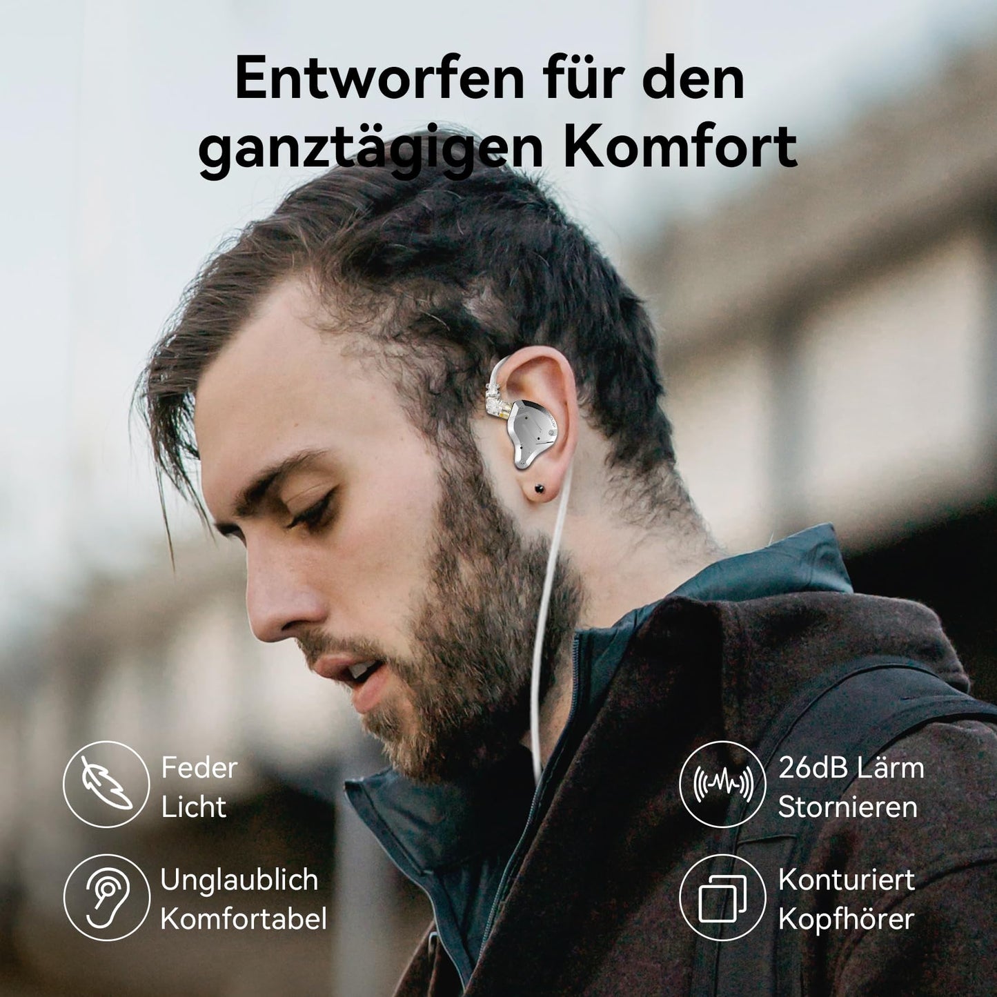 Yinyoo KZ ZS10 Pro IEM HiFi earphones Wired 4BA+1DD In-Ear Hearphone Gaming Earphones Wired Aluminum Alloy Faceplates In-Ear Monitor 3.5mm Jack Cable with 4 pairs of ear tips.