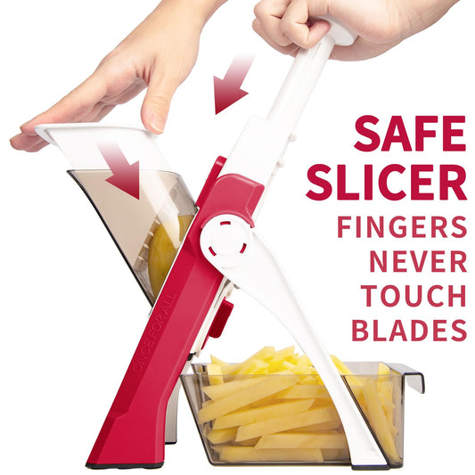 ONCE FOR ALL Vegetable Cutter with Container, ideal for slicing potatoes & onions, cucumber slicer - dicer, julienne cutter.