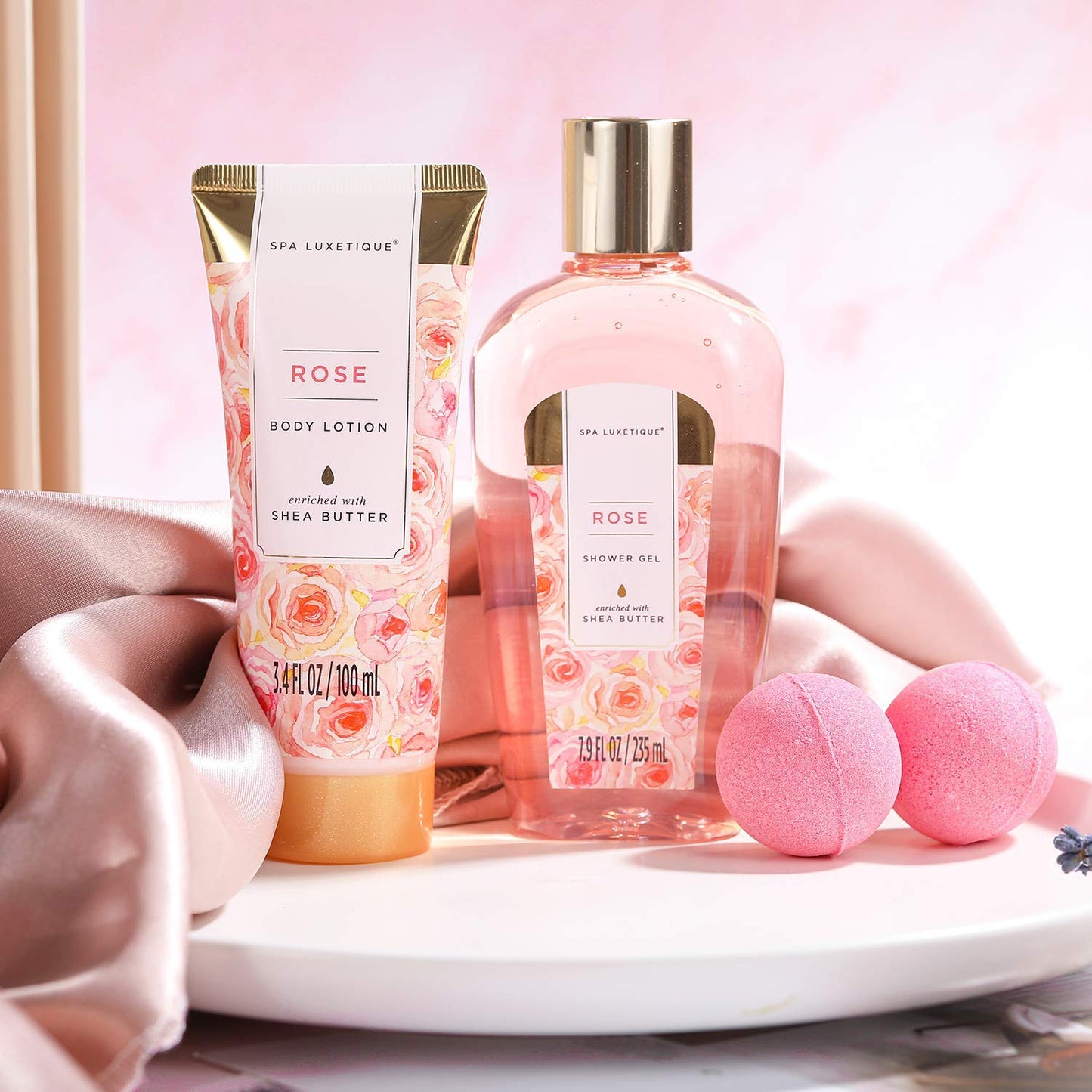 SPA LUXETIQUE Wellness Set for Women - 8pc Rose Scent Bath Gift Set for Women, Birthday Gift Beauty Set with Decorative Bathtub, Valentine's Day Gift, Mother's Day Gift, Gifts for Women