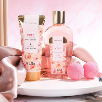 SPA LUXETIQUE Wellness Set for Women - 8pc Rose Scent Bath Gift Set for Women, Birthday Gift Beauty Set with Decorative Bathtub, Valentine's Day Gift, Mother's Day Gift, Gifts for Women