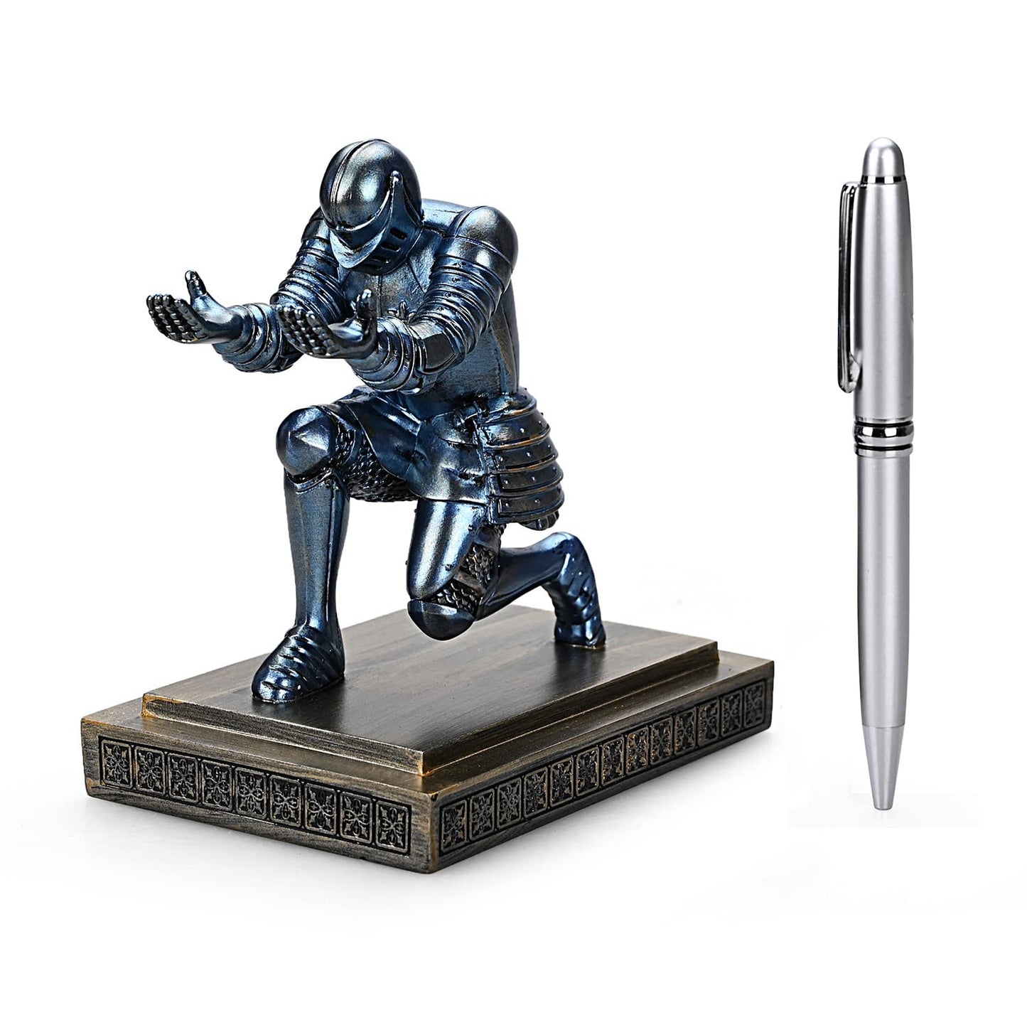 HDMbigmi Knight pencil holder pen stand desk organizer and accessories resin pen holder as a gift with a fancy pen for office and home desk organizer (blue)