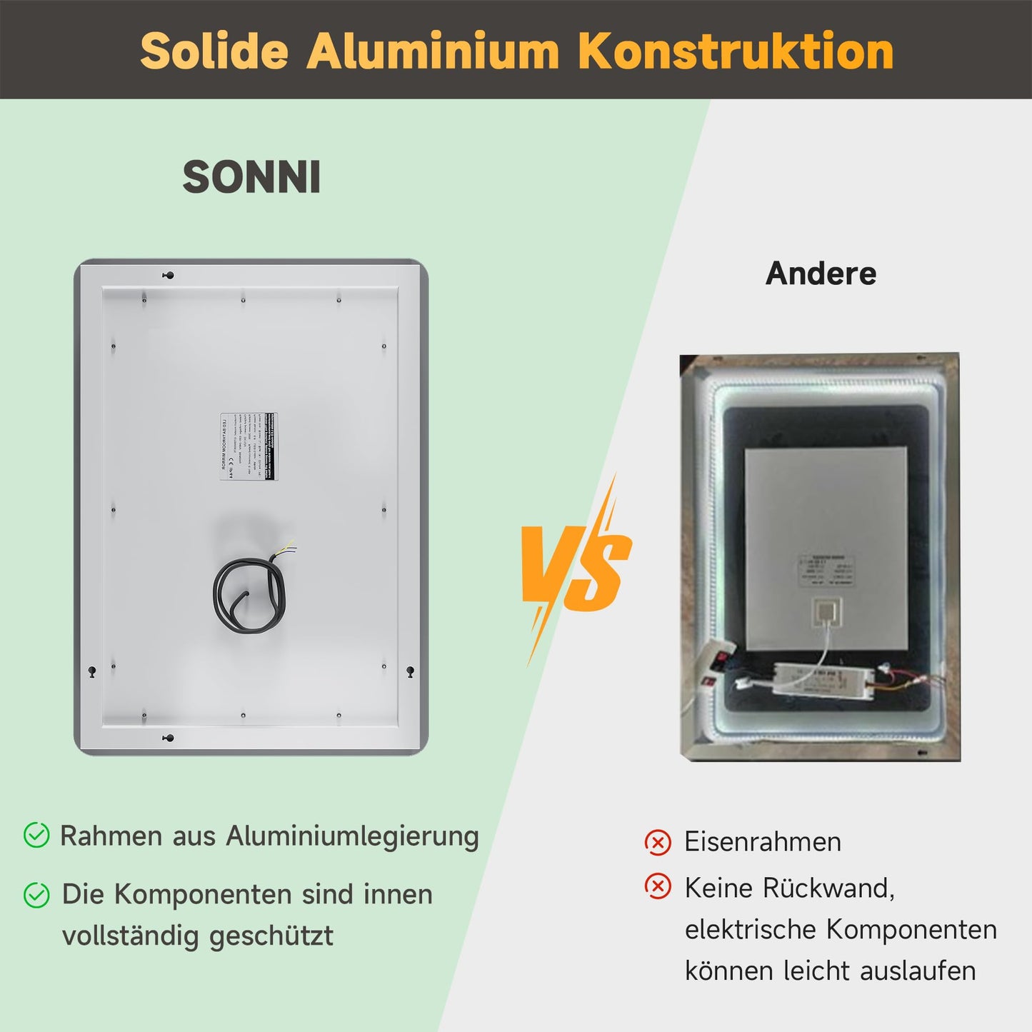 SONNI LED Bathroom Mirror 80x60 cm Wall Mirror with Lighting Cold White IP44 Bathroom Vanity Mirror