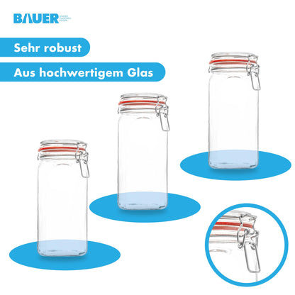 Bottle maker - 12-piece set wire bail jars 1550ml, usable as canning and fermenting jars, for storage, jars for filling, including labels, jars with wire bail - Made in Germany.