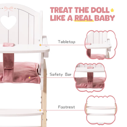 ROBUD wooden doll high chair - doll furniture for 18~20 inch dolls - Pink