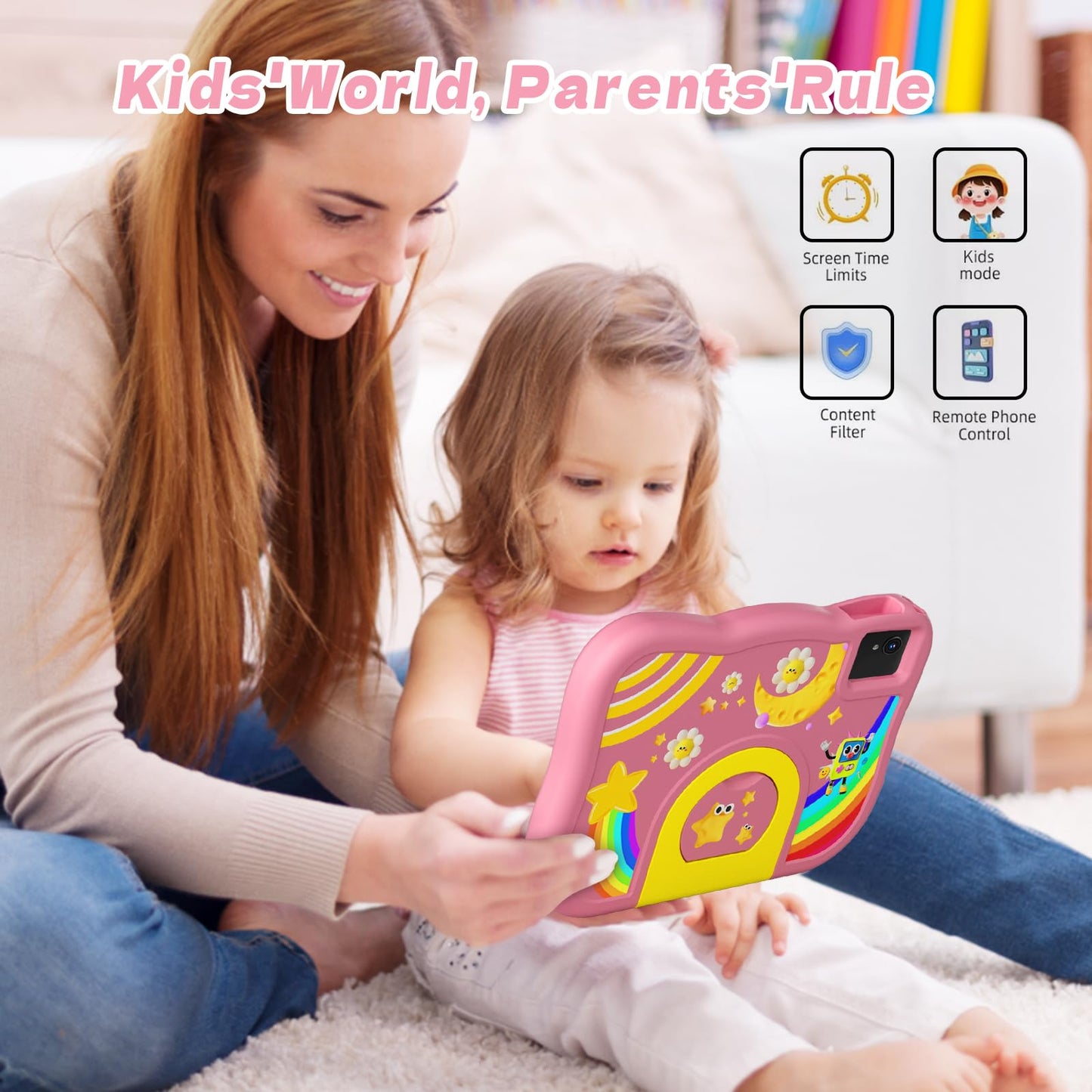 Rebecca Kids Tablet 10 inch Android 14 Tablet for kids with Octa-Core, 6000 mAh, 10GB (4+6) RAM + 64GB ROM, WiFi, BT5.2, Parental Control, Pre-installed kids' educational software Learning tablet for kids.