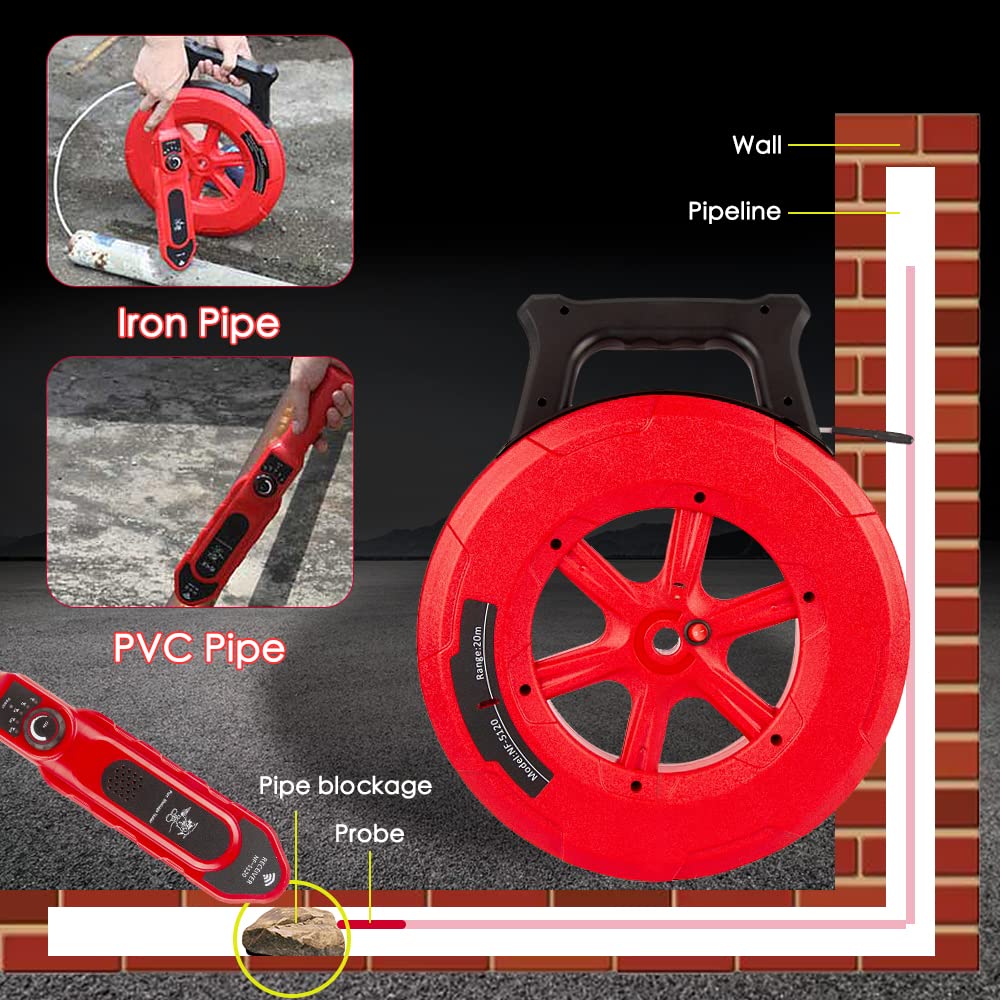 Pipe blockage detector, underground water pipe locator diagnostic tool, wall scanner for detecting pipeline blockages and clogs. Ideal for plumbers working with metal and PVC water pipes (40M).