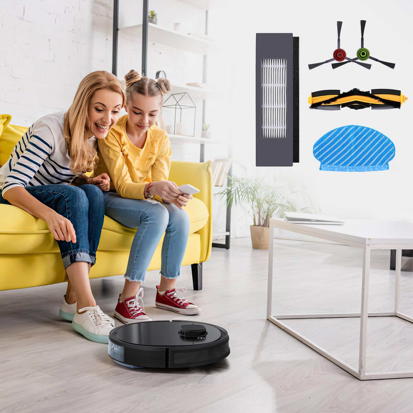 KEEPOW 15 pcs Replacement Parts Accessories Set for Ecovacs Deebot OZMO 950 920 yeedi 2 hybrid Vacuum Robot, (1 main brush + 3 filters + 8 side brushes + 3 mopping cloths)