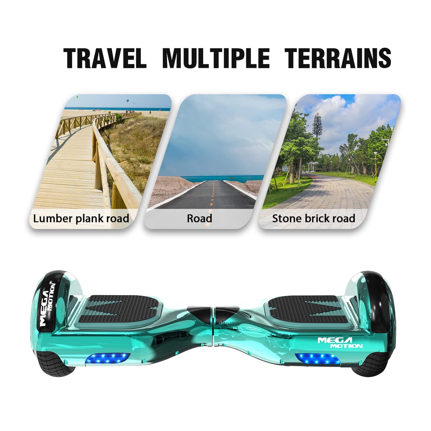 MEGA MOTION Hoverboard, 6.5 inch with Two Wheels Hoverboards for Kids with Bluetooth Speaker, Powerful Motor, LED Lights, the perfect gift for children 8 years and up.