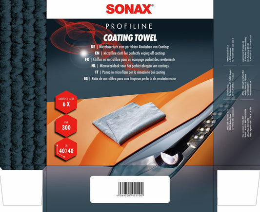 SONAX Coating Towel (6 pieces) soft microfiber cloth for gentle removal of polish or sealant residues Item No. 04511000 White