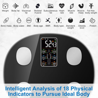 INSMART smart body fat scale digital scale with APP, Bluetooth scale for heart rate, body fat, BMI, weight, muscle mass, water, protein, skeletal muscle, BMR, etc. (18 data points)