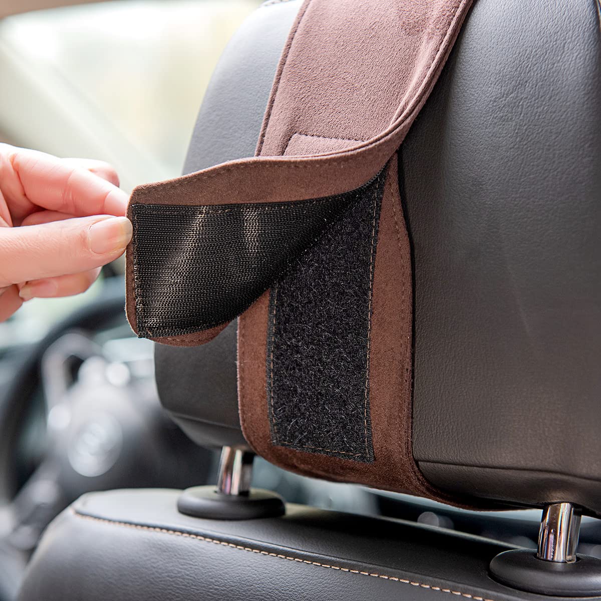 Forbell Auto Headrest Neck Pillow Accessory Cushion Memory Cotton Car Headrest Pillow Headrest Pillow for Car Suede (Wine Red)