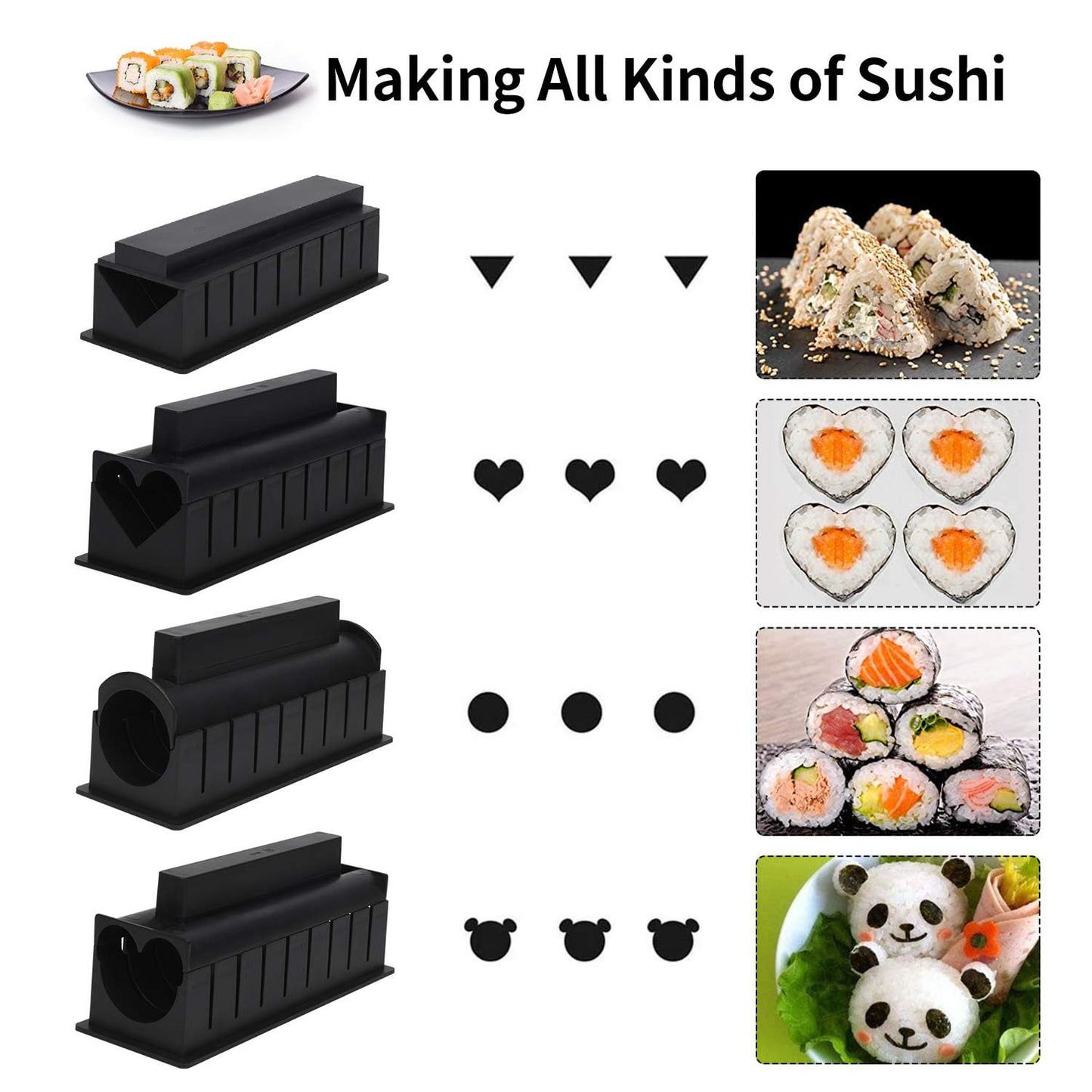 Sushi Maker Kit Plastic Premium Set Sushi Tool Set Sushi Rice Roll Mold DIY Sushi Roller Tool for beginners at home (12 pieces)