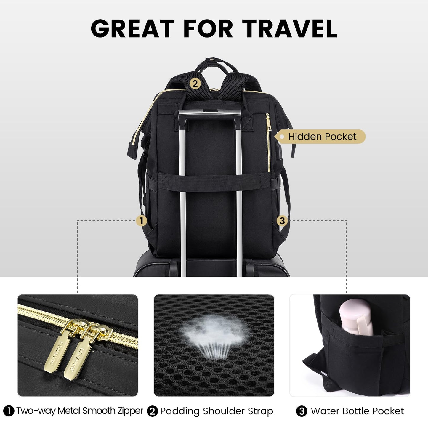 LOVEVOOK backpack for women, waterproof 17 inch laptop backpack, large school bag, backpack for women, school backpack for teenagers, girls' daypack for school, work, and travel in black.