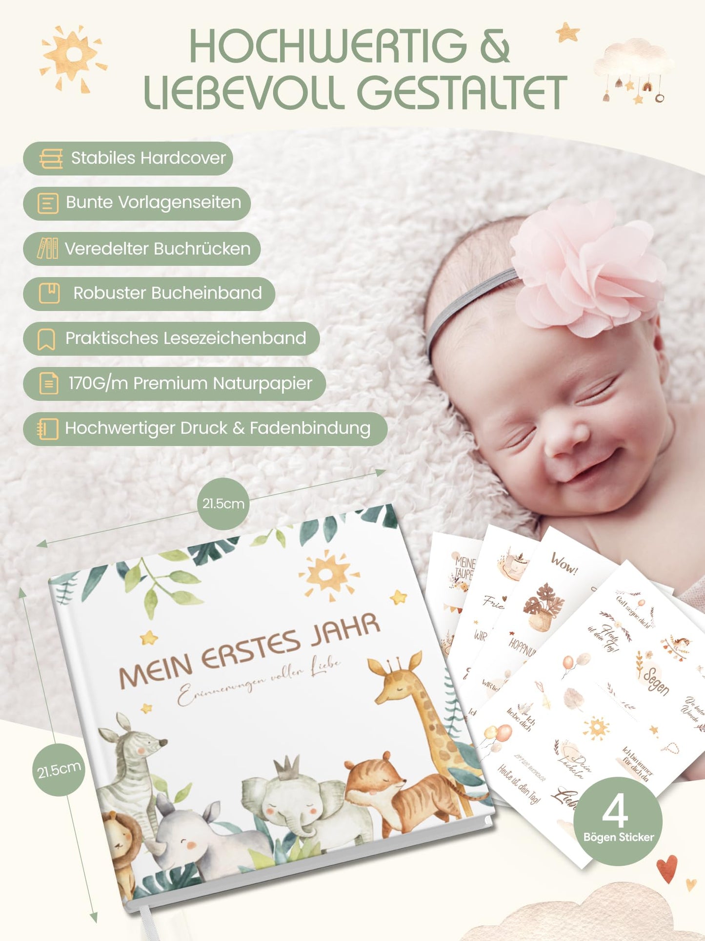 My First Year Baby Album, High-Quality Baby Journal Memory Book for the First Year, Photo Book Baby Gift Gifts for Birth Girl & Boy & expectant Mothers Hardcover Forest Animals