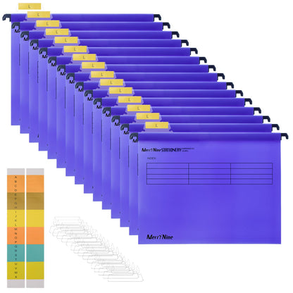 MerryNine A4 hanging file folders made of polypropylene, with tabs and card inserts, for school, home, work, office, organization (1, purple)