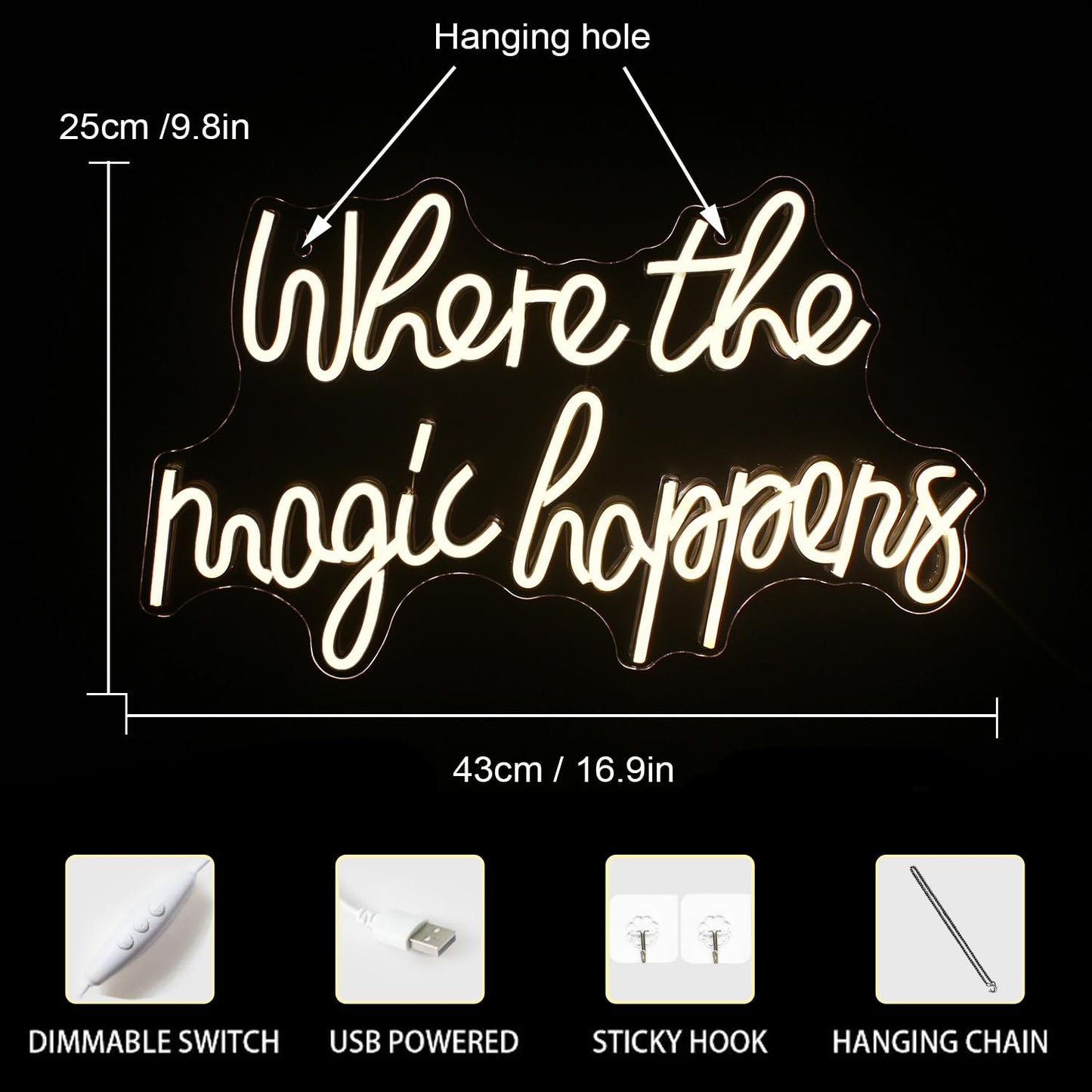 Where the Magic Happens LED White Light Sign Neon Acrylic Neon Sign for Bedroom Wedding Birthday Party Decor Sign