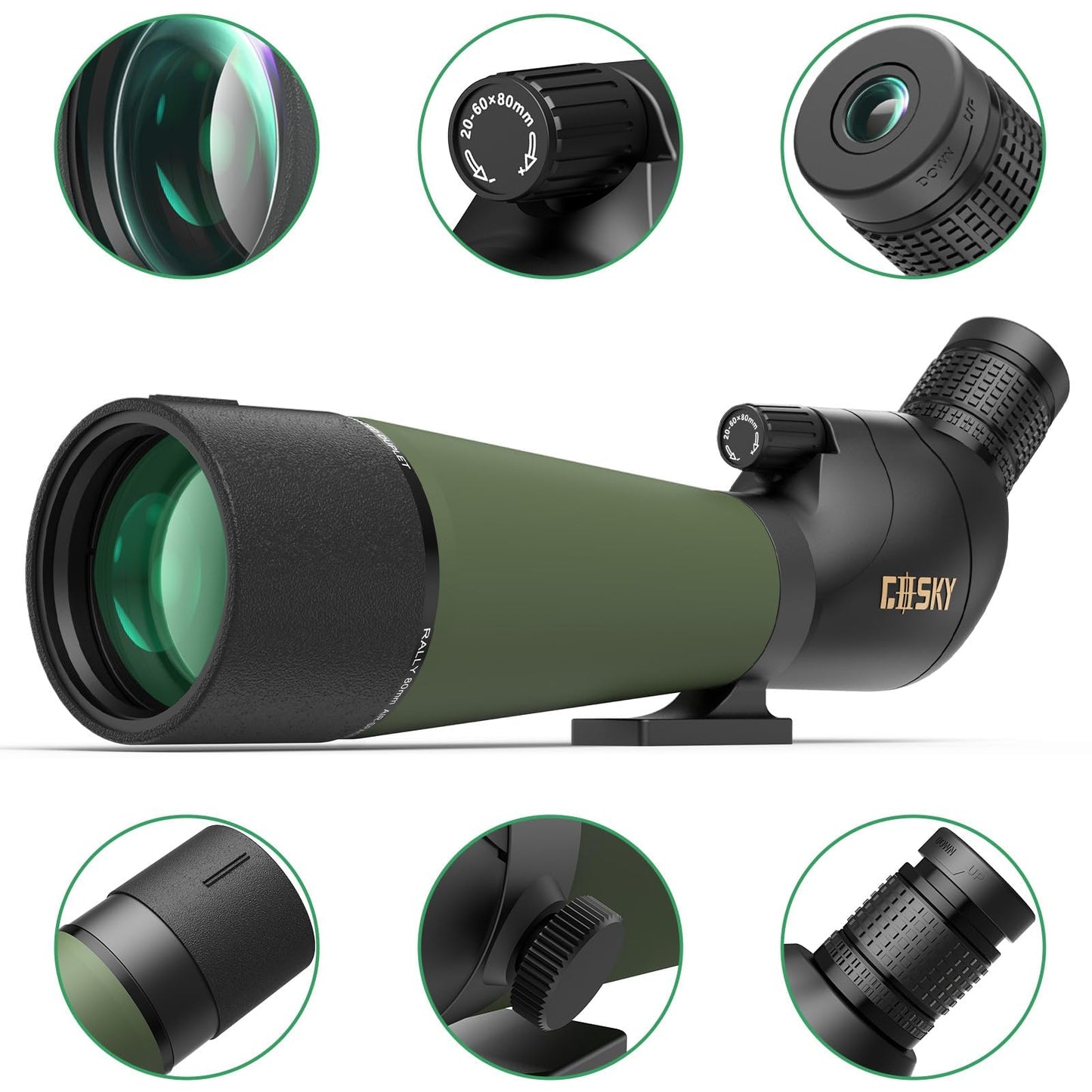 Gosky Spotting Scope Bird Watching 20-60x80 Porro Prism Scope for sports shooters - Waterproof Scope for Bird Watching Wildlife Scenery
